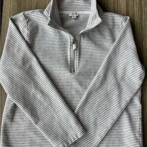 J. Crew Light Gray Striped Zip-Up Sweater